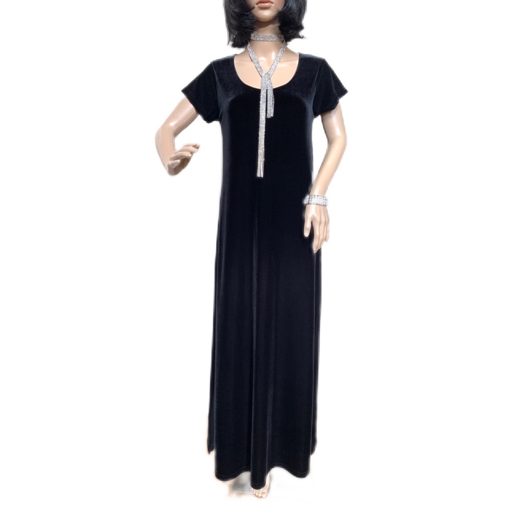 Black velvet short sleeve maxi dress, NWOT, S